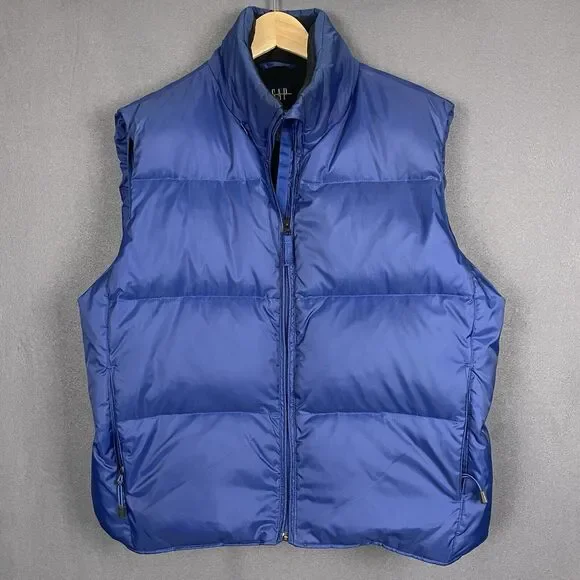 Gap Vest Men Small Blue Down Filled Puffer Zip Out Hood Pockets Gorpcore - Picture 1 of 16